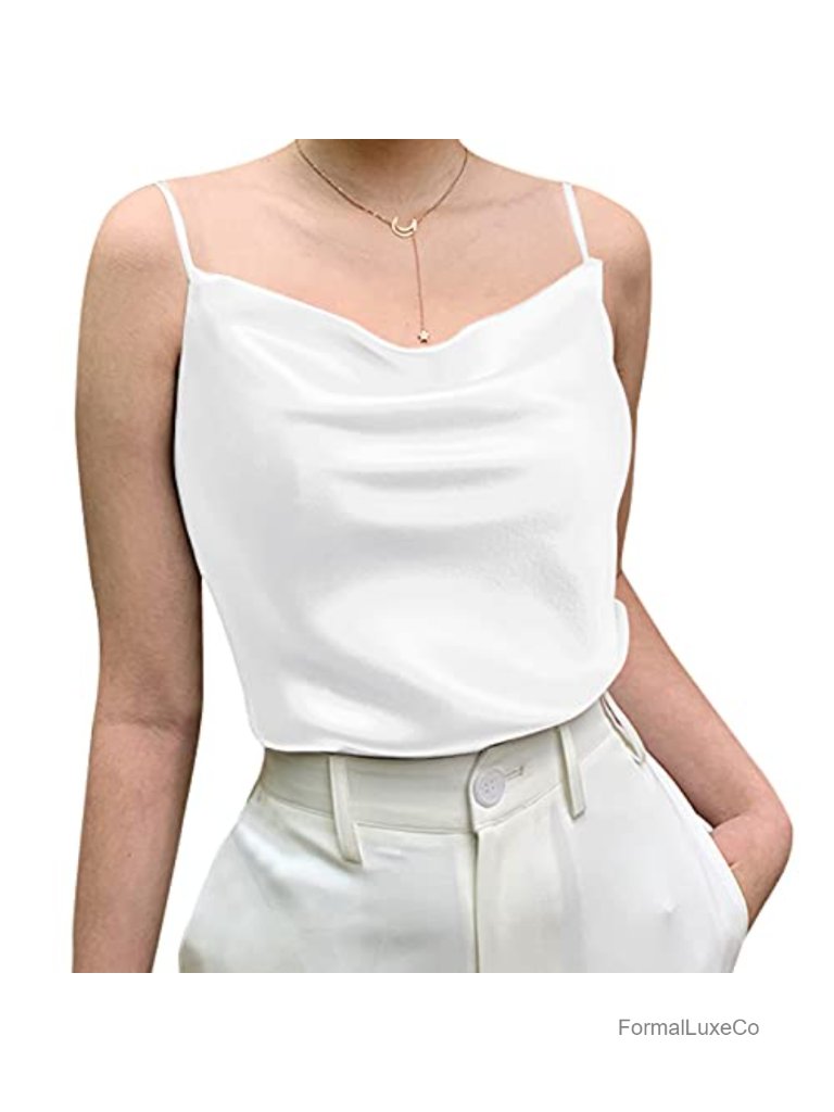 Silk Cowl Neck Tank Top - Sleeveless Camisole Silky Blouse